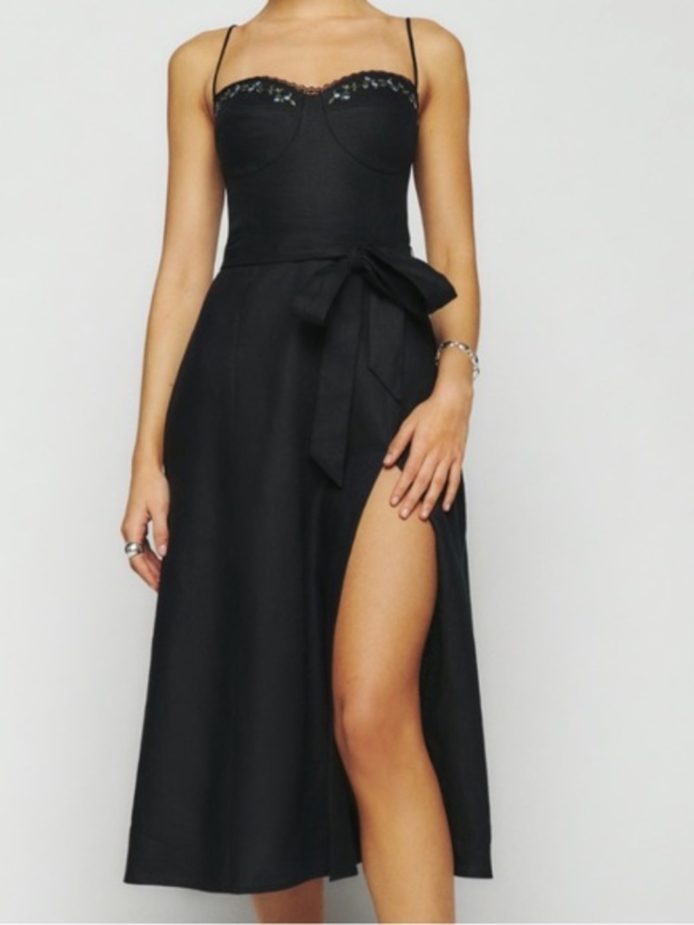 Reformation Kieryn Linen Dress - Black - Size 4 - Picture 2 of 6